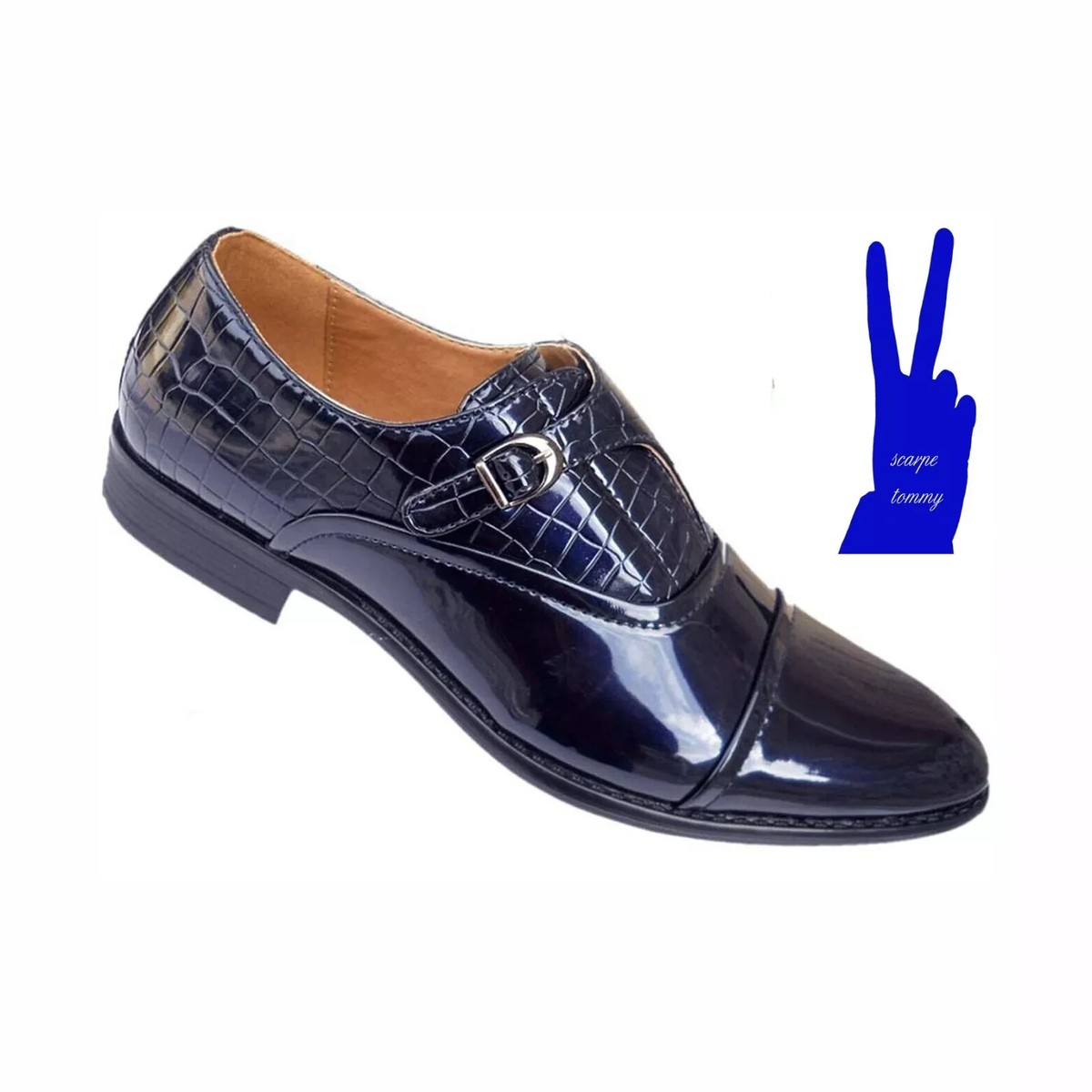 Scarpe Eleganti Uomo In Vernice Blu Navy - Derby Classiche Per Cerimonie Ed Eventi Formali