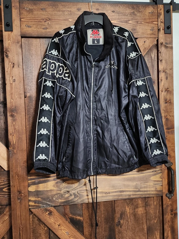 Chaqueta con capucha con logotipo de letras de cinta lateral KAPPA de colección de los años 90 talla GRANDE cremallera ¡RARA! Foto 2 de 4