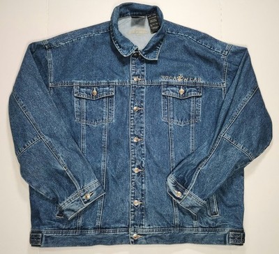 Men's Roca Wear 3XL Blue Denim Jean Jacket Button Front 100% Cotton Rocawear
