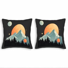Stylized Mountain Landscape Throw Pillow Covers 18x18in Set of 2