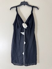 New Farm Rio Rose Detail Sleeveless Linen Blend Sheath Minidress Size S