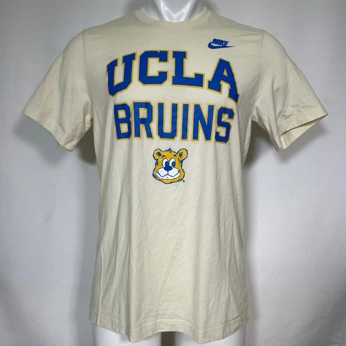 UCLA Bruins Joe Bruin NCAA Football Nike Cream Blue Gold T-Shirt Men's LARGE