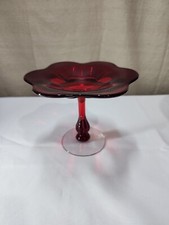 Vintage Duncan Miller Canterbury Ruby Round Compote Clear Footing