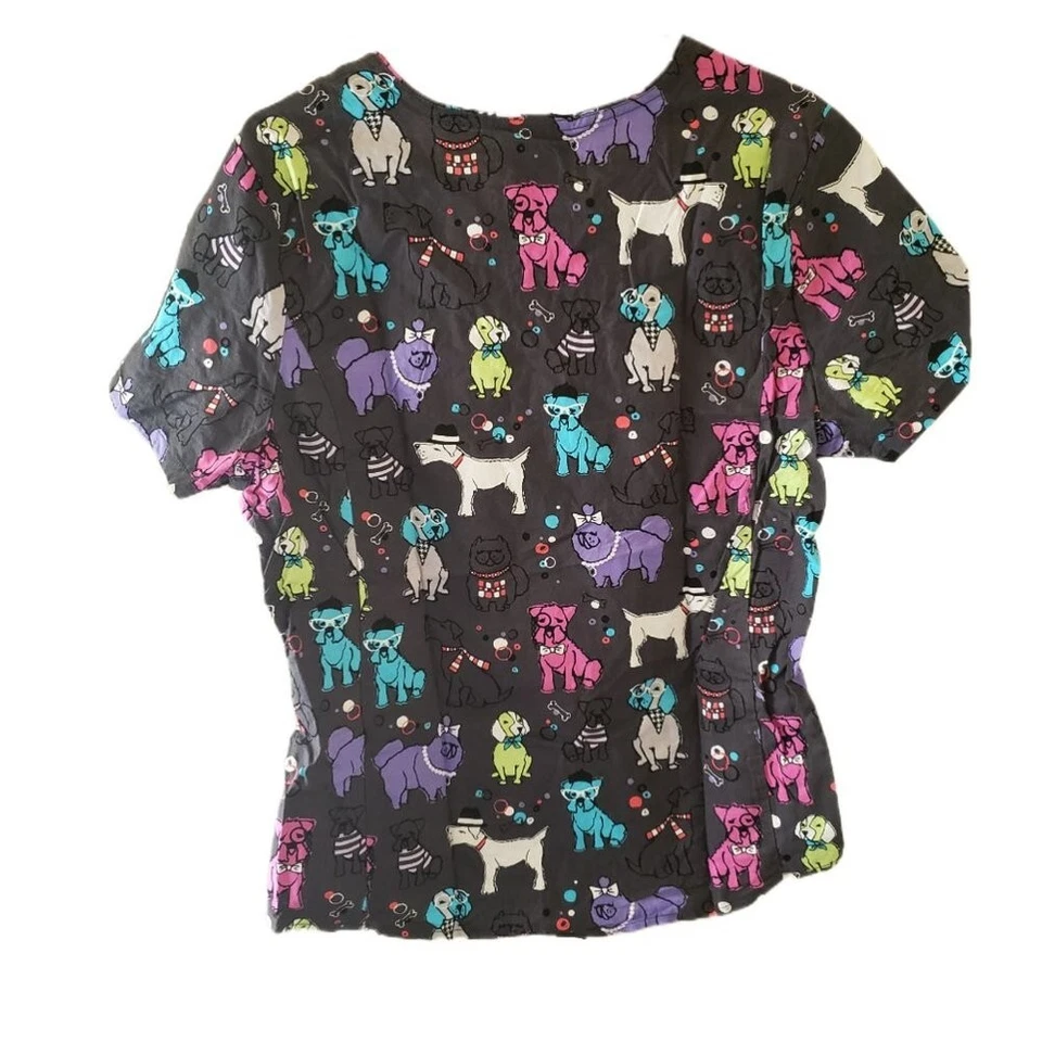 ScrubStar Dark Gray Multi-Color Cute Dogs Short Sleeve Scrub Top - Image 3 of 4