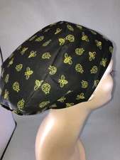 Euro Scrub Hat Bee Ladybug Surgical Cap CNOR CRNA Chef Veterinarian Gold Black