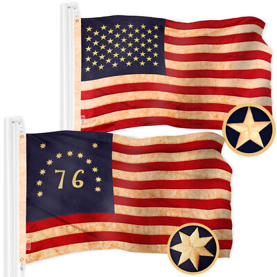 American USA Tea-Stained & Bennington Tea-Stained Flag 3x5 Ft Both Emb 420D Poly
