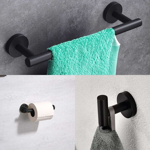 5pc Matte Black Bathroom Hardware Set Wall Mounted Towel Toilet Paper Holder - Picture 2 of 6