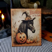 HALLOWEEN MODEL HORSE WITCH HAT PONY  FARM SHABBY PRIMITIVE VINTAGE STYLE SIGN