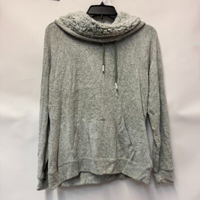 Ultra Flirt Junior Women M Sea Foam Green Shearling Cowl Neck Sweatshirt NWTBC80