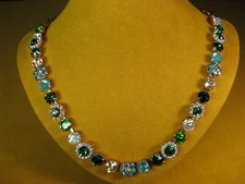MARIANA NECKLACE SWAROVSKI CRYSTALS RGPL MOSAIC GREEN BLUE Flower Gift Designer