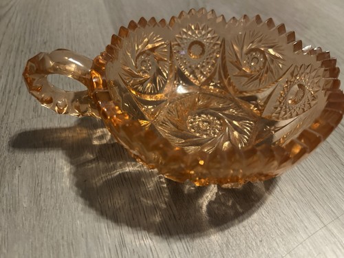 2 In 1 AMERICAN BRILLIANT PERIOD CUT GLASS Crystal "NAPPY" DISH Pinwheel Peach - Picture 5 of 11