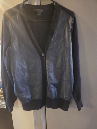 WOMENS PRE-OWNED NAVY BLUE J.CREW LEATHER FRONT VEST LARGE - Picture 3 of 9