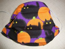 FACE MASK - ADULT - "CATS  PUMPKINS ON PURPLE" - NEW - REVERSIBLE - HOMEMADE