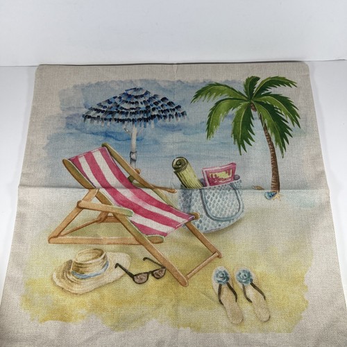 Set of 2 Canvas Beach House Throw Pillow Cases Covers Sofa 17”x17.5” Zipper GUC - Picture 2 of 13