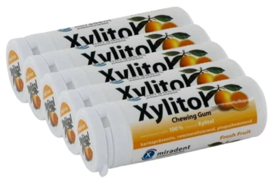 WWW.SPEISEKAMMER-SHOP.DE 5x30 Stück Xylit KAUGUMMI Xylitol Frucht 100% Xylit 0% Zucker Zahnpflege Miraden