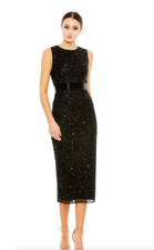 Mac Duggal Black Geometric Beaded Sequin Midi Cocktail Dress Size 10 $398