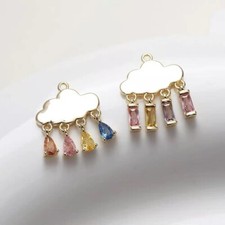 4pcs CZ Rainy Cloud Pendants,Cloud Drop Rectangle Charms,Cloud Water Drop Charms