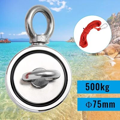 CRENEX Double Side Strong Magnet 500kg 75mm Fishing Metal Detector 10m Rope Neodymium