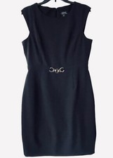 Tahari Woman's Size 14 Solid Black Sheath With Cap Sleeve Dress NWT