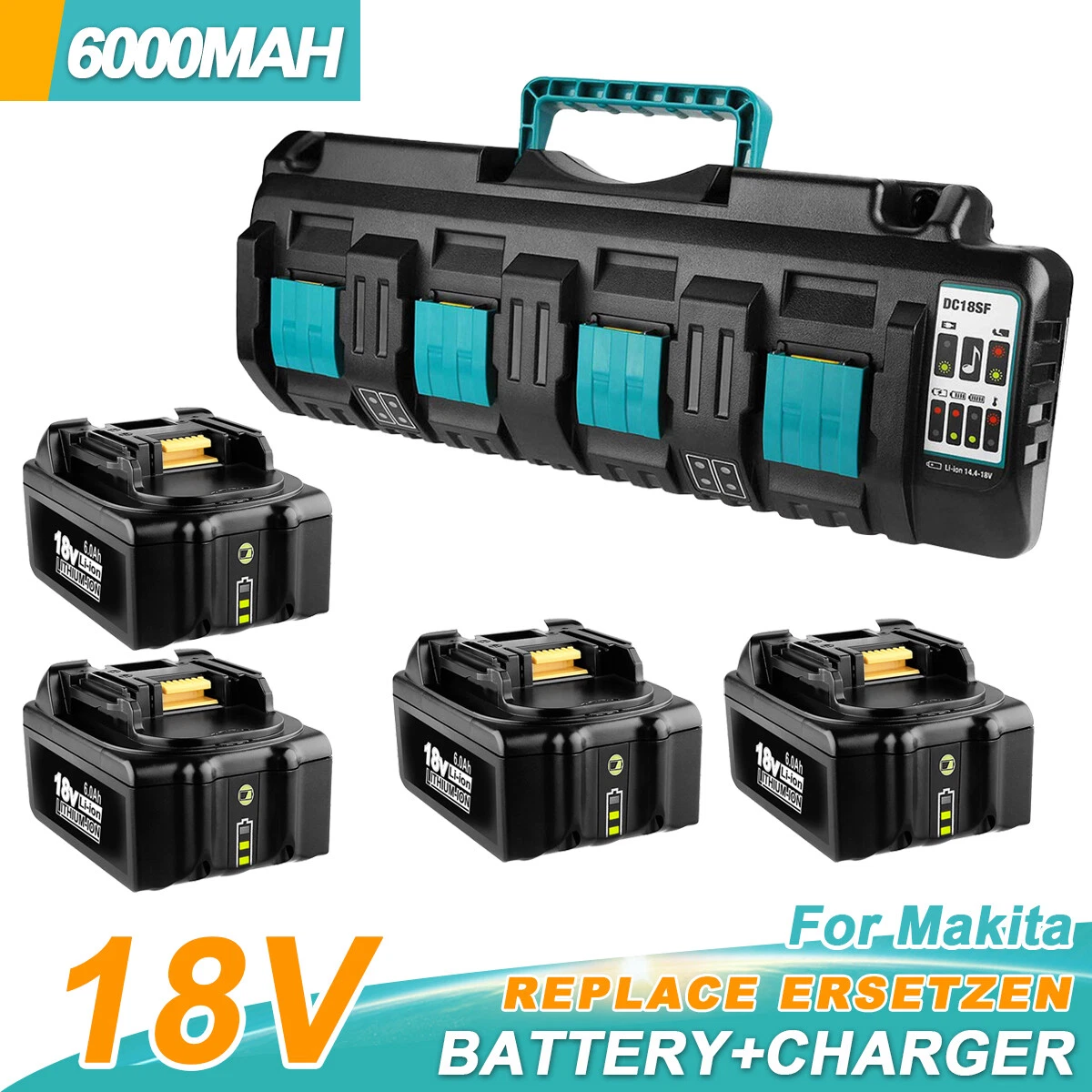 For Makita 4X 6.0ah Battery Charger Set 4 Port DC18SF 14.4V 18V
