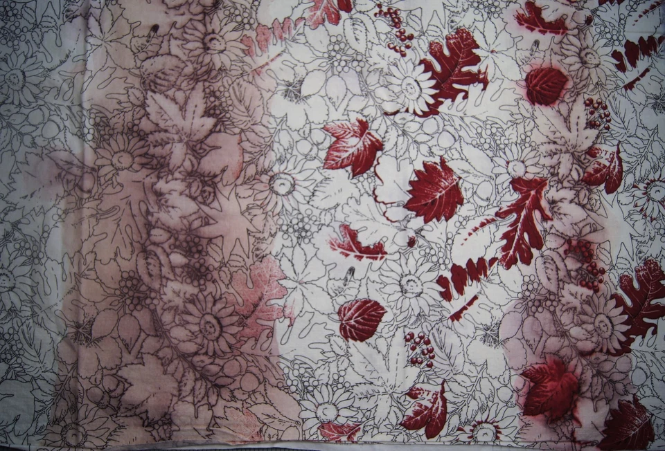 1 Yard Black White Flowers  with Variegated Red Cotton Quilting Fabric 38" X 44" - Image 2 of 3