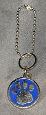 Paw Print Keychain Dog Cat Footprint Silvertone Metal Enamel Pet Keytag