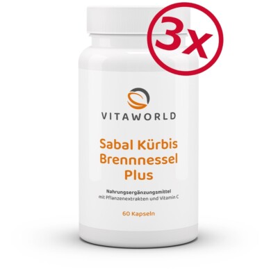Vita World 3er Pack Sägepalme Sabal Kürbis Brennessel, Vitmain C 180 Kaps Vegan