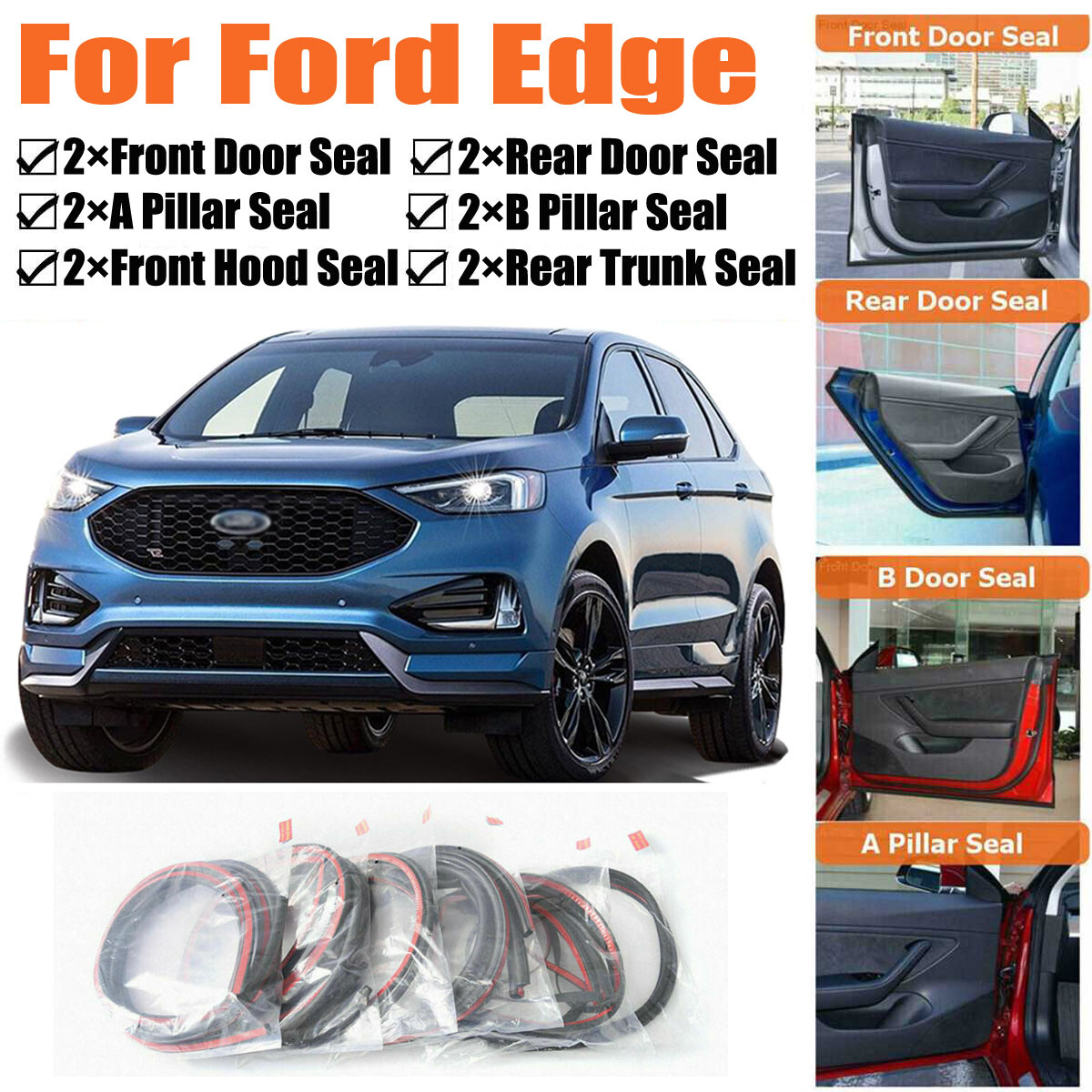 Door Rubber Seal Strips Weather Draft Wind Noise Reduction Kit For