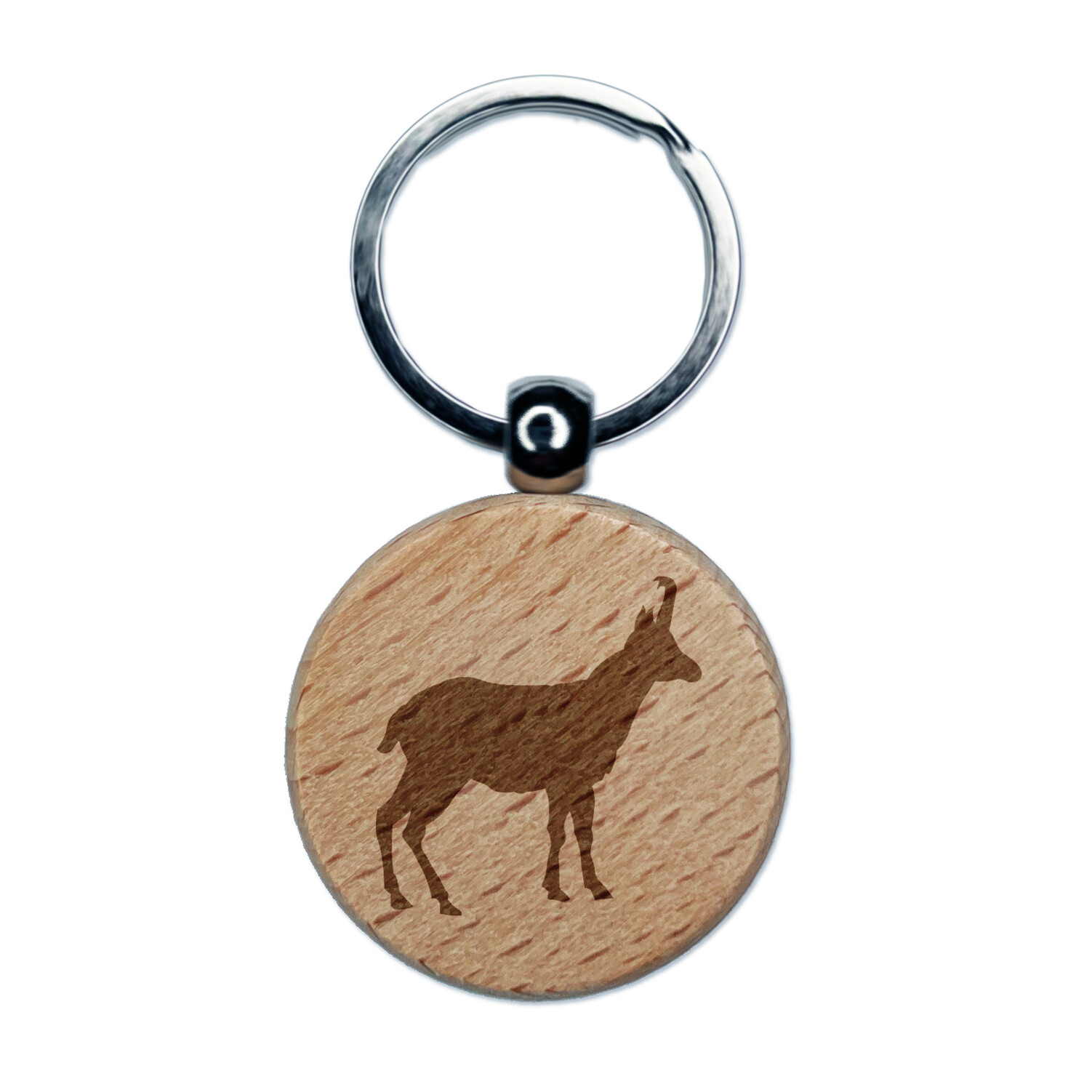 Goat Right Facing Solid Wood Engraved Round Keychain Charm  