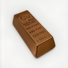 1 lb Copper Ingot/ .999 Fine Copper/ 16 oz Trapezoid Bullion Bar/ Element Copper