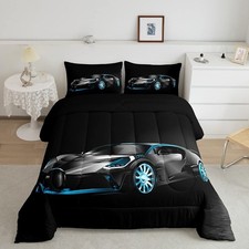 Sports Car Comforter Stylish Black Race Car Comforter Set for Kids Boys Girls...