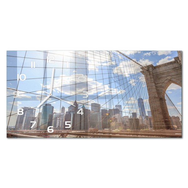 Glas-Wanduhr Aus GehäRtetem Glas Glasuhr New York BrüCke WeißE Zeiger 60X30 Cm-image