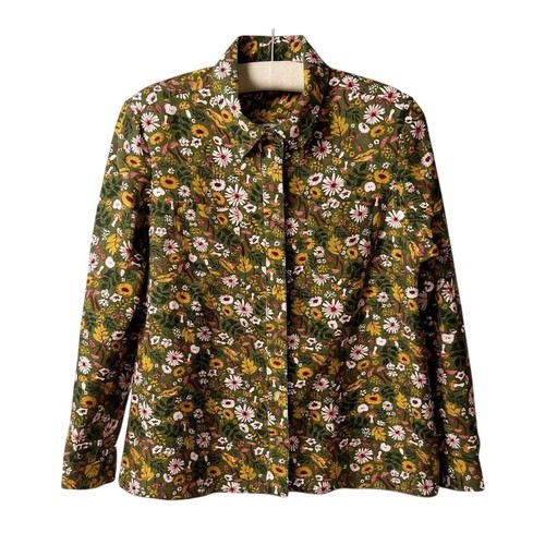 Duluth Trading Co Women's Floral Flannel Button-Up Blouse Size L Mushrooms