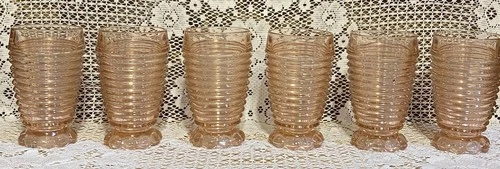 Anchor Hocking Pink Depression Glass Manhattan Tumblers/Glasses Set Of 6 Ribbed