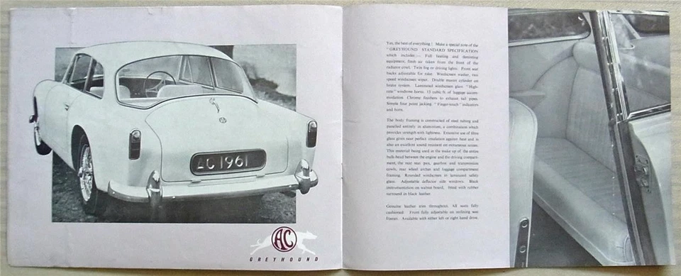 AC GREYHOUND Car Sales Brochure 1961-62 - Image 4 of 4