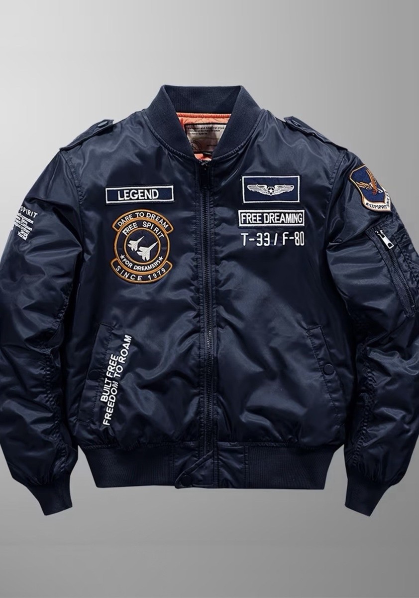 Pilot Men's Bomber Jacket S Multi-Color Military Patches Zip