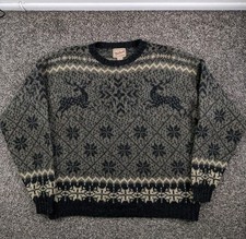 Vintage Woolrich Sweater Wool Blend Fair Isle Reindeer Crewneck Pullover Mens XL