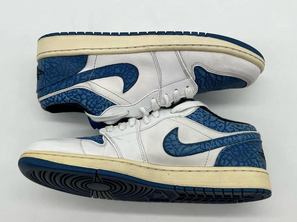 Tênis Jordan 1 retrô baixo branco esporte azul couro 553558-104 masculino tamanho 10. - Imagem 2 de 4