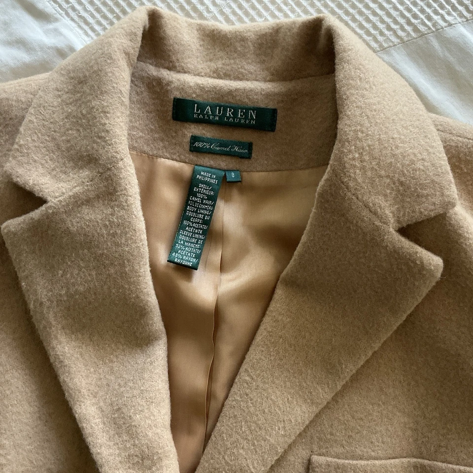 Blazer Lauren Ralph Lauren Vintage Cabello Camel Talla 8 Bronceado Clásico Preppy Chic Abrigo Foto 2 de 4