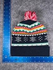 Capelli New York Beanie Toque Adult One Size Blue Fair Isle Knit Acrylic Pom