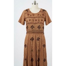 Vtg 90s Midi Dress M Rayon Coquette Cottagecore Embroidered Grunge Fairy Boho