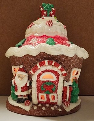 Valerie Parr Hill  Illuminated Christmas Red Santa Cupcake Gingerbread House New