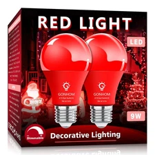 2 Pk A19 LED Red Light Bulb 9 Watt Red Lights Equivalent 100 Watt Colored Light