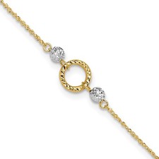 14k Two-Tone Gold Circle and Bead 9in Plus 1in ext. Anklet 1.28g for Mom