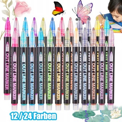 12/24 Farben Outline Stifte Glitzerstifte Magische Stifte Outline Marker Kinder