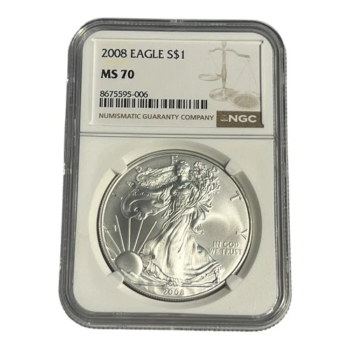 2008 $1 1-oz American Silver Eagle NGC MS70 Brown Label 2A
