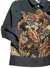 Vtg Bon Worth Floral Tapestry Jacquard Long Sleeve Shacket Green Medium Petite