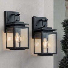 FTL Outdoor Wall Lantern Light 2-Pack, Modern Black E27 Exterior Wall Garden