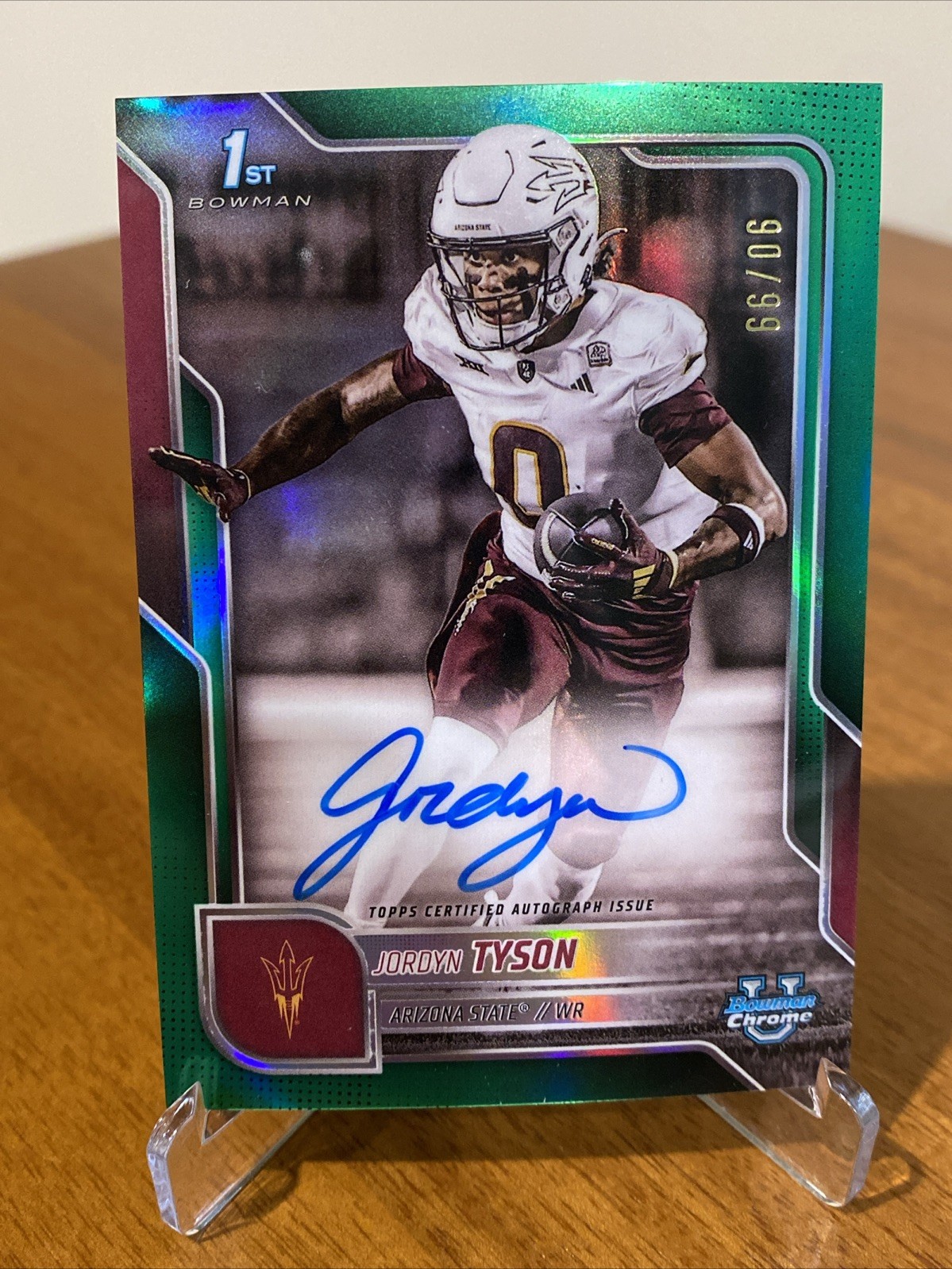 Jordyn Tyson 2025 Bowman U Chrome Prospect Auto Green Refractor /99 1st Auto