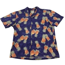 Vtg Mens L.L Bean Paradise Found Hawaiian Shirt Pineapple AOP XL Tall Purple
